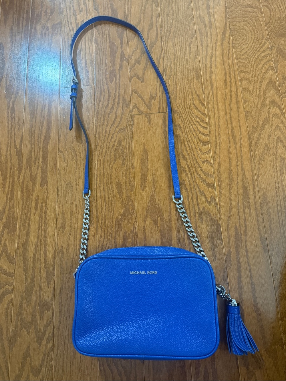 Michael Kors Electric Blue Pebbled Leather Crossbody with Tassel